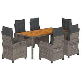 vidaXL Matgrupp för trädgården med dynor 7 delar grå konstrotting 3212677