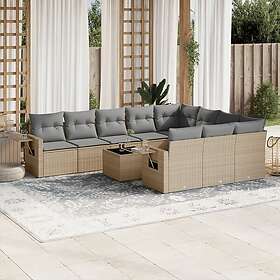 vidaXL Loungegrupp för trädgården m. dynor 11 delar beige konstrotting 3220698