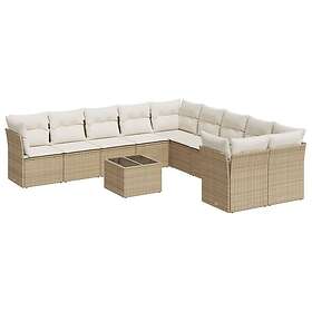 vidaXL Loungegrupp för trädgården m. dynor 11 delar beige konstrotting 3250087