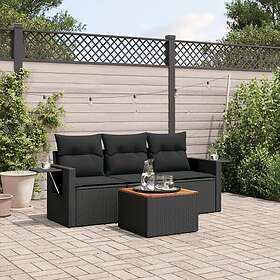 vidaXL Soffgrupp för trädgård med dynor 4 delar svart konstrotting 3256762