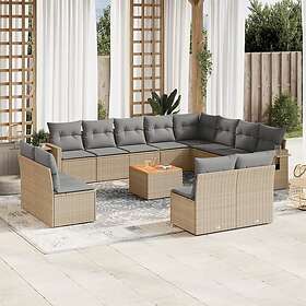 vidaXL Soffgrupp för trädgård med dynor 13 delar mixbeige konstrotting 3257144