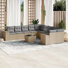 vidaXL Loungegrupp för trädgården m. dynor 11 delar beige konstrotting 3223118