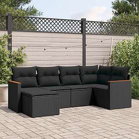 vidaXL Loungegrupp med dynor 6 delar svart konstrotting 3258576