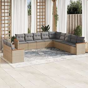 vidaXL Loungegrupp för trädgården m. dynor 11 delar beige konstrotting 3258531