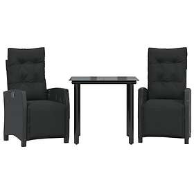 vidaXL Matgrupp för trädgården med dynor 3 delar svart konstrotting 3212967