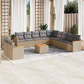 vidaXL Soffgrupp för trädgården 12 delar med dynor beige konstrotting 3258538