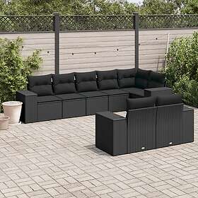 vidaXL Loungegrupp för trädgården med dynor 8 delar svart konstrotting 3255152