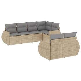 vidaXL Matgrupp för trädgården med dynor 7 delar beige konstrotting 3253946