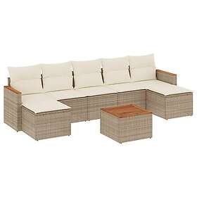 vidaXL Matgrupp för trädgården med dynor 8 delar beige konstrotting 3258642