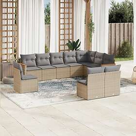 vidaXL Soffgrupp för trädgård med dynor 10 delar mixbeige konstrotting 3226073