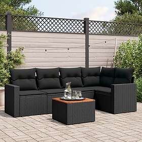 vidaXL Loungegrupp med dynor 6 delar svart konstrotting 3256440