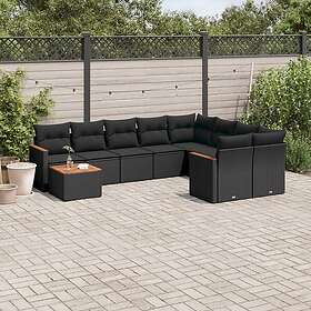 vidaXL Loungegrupp 10 delar med svarta dynor konstrotting 3258716