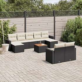 vidaXL Loungegrupp 10 delar med svarta dynor konstrotting 3256665