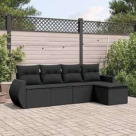 vidaXL Loungegrupp för trädgården med dynor 5 delar svart konstrotting 3253622