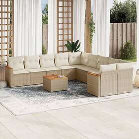 vidaXL Loungegrupp för trädgården m. dynor 11 delar beige konstrotting 3226359