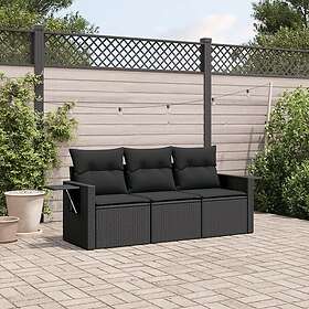vidaXL Soffgrupp för trädgård med dynor 3 delar svart konstrotting 3252192
