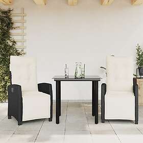 vidaXL Matgrupp för trädgården med dynor 3 delar svart konstrotting 3212953