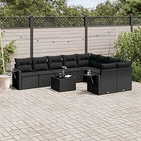 vidaXL Loungegrupp 10 delar med svarta dynor konstrotting 3252982
