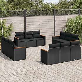 vidaXL Loungegrupp med dynor 12 delar svart konstrotting 3225831