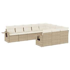 vidaXL Soffgrupp för trädgård med dynor 10 delar beige konstrotting 3253025