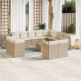 vidaXL Soffgrupp för trädgården med dynor 13 delar beige konstrotting 3223951