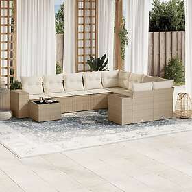 vidaXL Soffgrupp för trädgård med dynor 10 delar beige konstrotting 3255395