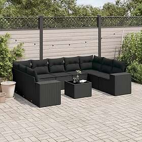 vidaXL Loungegrupp 10 delar med svarta dynor konstrotting 3223004