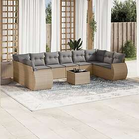vidaXL Loungegrupp för trädgården m. dynor 11 delar beige konstrotting 3254216