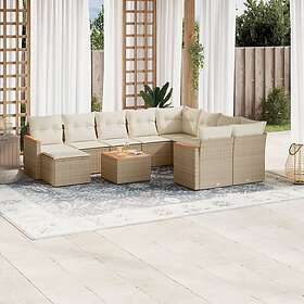 vidaXL Loungegrupp för trädgården m. dynor 11 delar beige konstrotting 3258964