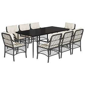 vidaXL Matgrupp för trädgården med dynor 9 delar svart konstrottning 3212088