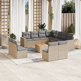 vidaXL Soffgrupp för trädgården 12 delar med dynor beige konstrotting 3224183