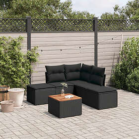 vidaXL Loungegrupp med dynor 6 delar svart konstrotting 3255999