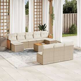 vidaXL Loungegrupp för trädgården m. dynor 11 delar beige konstrotting 3228074