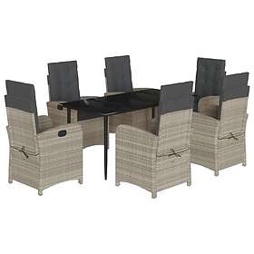 vidaXL Matgrupp för trädgården med dynor 7 delar ljusgrå konstrotting 3212415