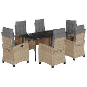 vidaXL Matgrupp för trädgården med dynor 7 delar mixbeige konstrotting 3212827