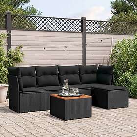 vidaXL Loungegrupp med dynor 6 delar svart konstrotting 3255943