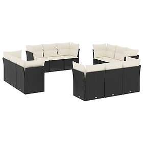 vidaXL Loungegrupp med dynor 12 delar svart konstrotting 3217326
