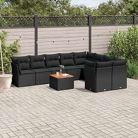 vidaXL Loungegrupp 10 delar med svarta dynor konstrotting 3256146