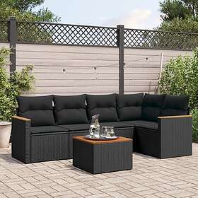vidaXL Loungegrupp med dynor 6 delar svart konstrotting 3258352