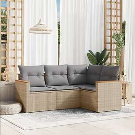 vidaXL Soffgrupp för trädgård med dynor 4 delar beige konstrotting 3258335