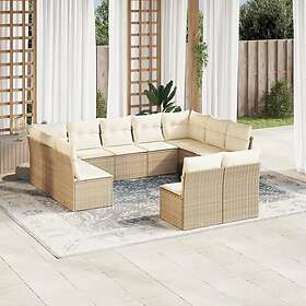 vidaXL Loungegrupp för trädgården m. dynor 11 delar beige konstrotting 3250187