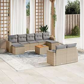 vidaXL Soffgrupp för trädgård med dynor 10 delar mixbeige konstrotting 3256668