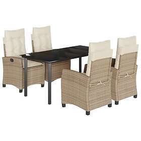 vidaXL Matgrupp för trädgården med dynor 5 delar beige konstrotting 3212816