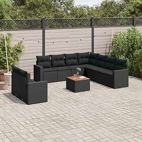 vidaXL Loungegrupp 10 delar med svarta dynor konstrotting 3256517