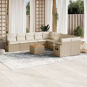 vidaXL Loungegrupp för trädgården m. dynor 11 delar beige konstrotting 3257087