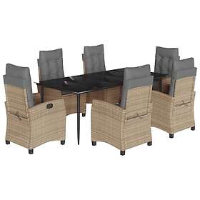 vidaXL Matgrupp för trädgården med dynor 7 delar mixbeige konstrotting 3212829