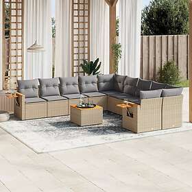 vidaXL Loungegrupp för trädgården m. dynor 11 delar beige konstrotting 3259602