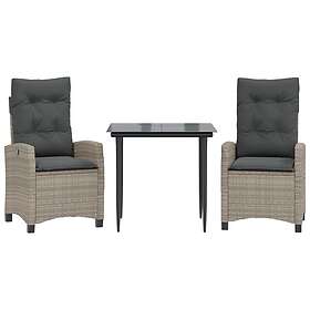 vidaXL Matgrupp för trädgården med dynor 3 delar ljusgrå konstrottning 3212842