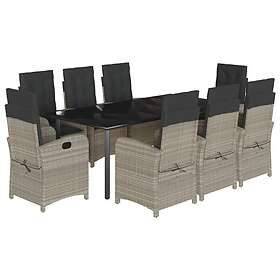vidaXL Matgrupp för trädgården med dynor 9 delar ljusgrå konstrotting 3212428