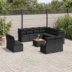 vidaXL Loungegrupp med dynor 12 delar svart konstrotting 3256034